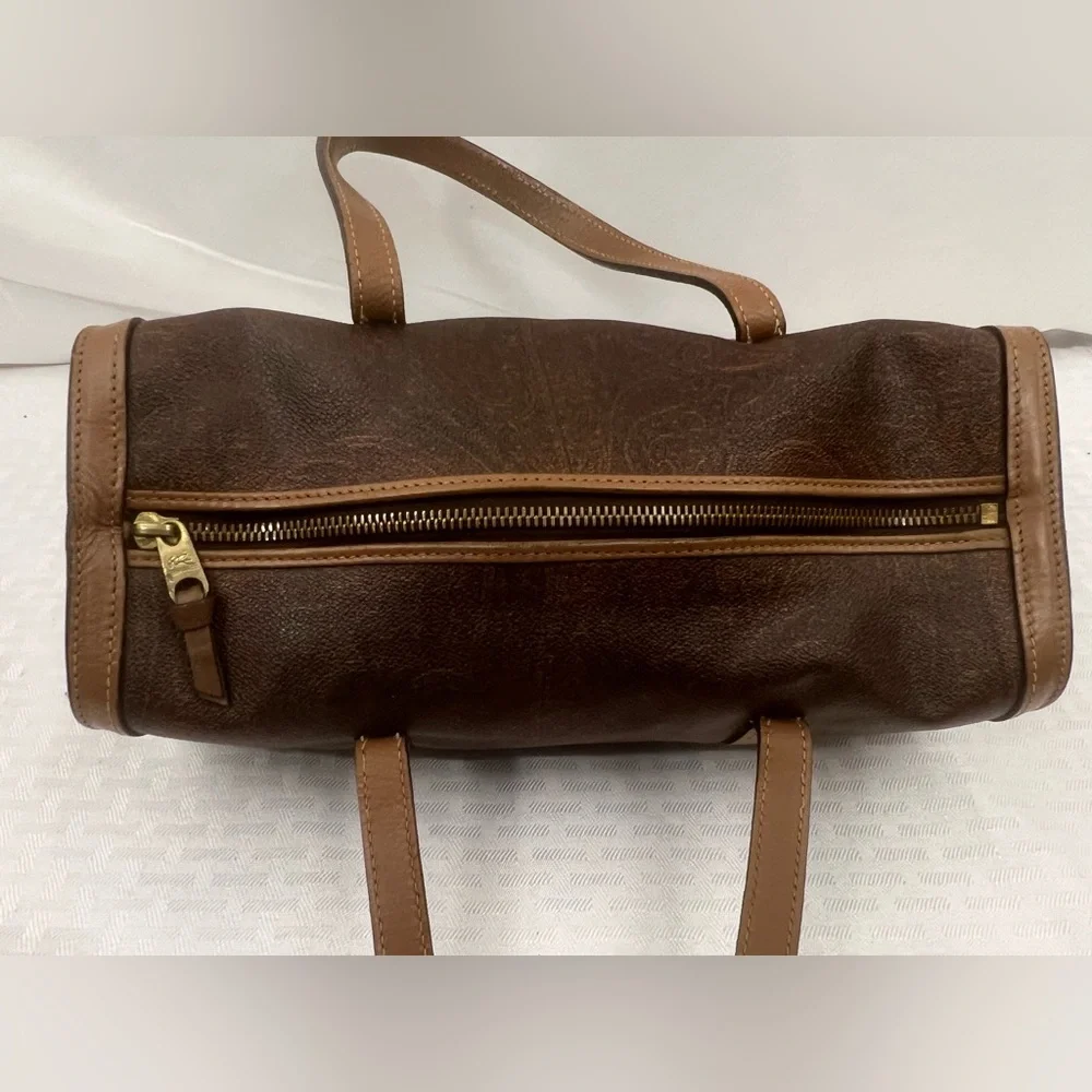 3016: Vintage Etro Brown Leather Barrel Satchel Shoulder Bag Italy - Picture 5 of 11
